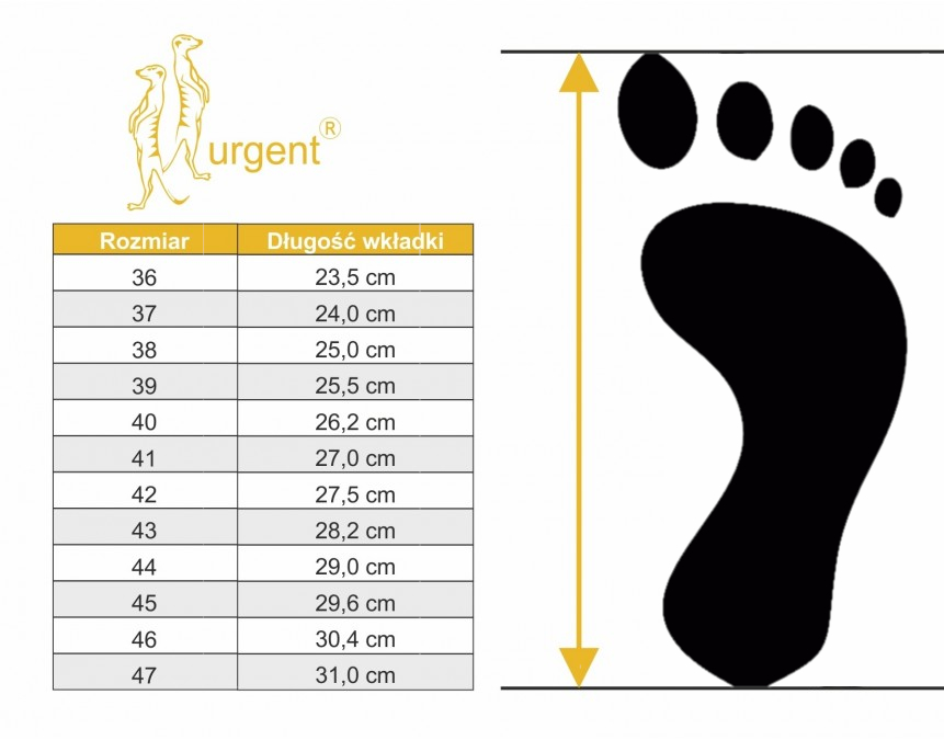 Tabela rozmiarów butów urgent
